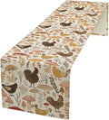 Mushroom Table Runner,Retro Natural Plant Famhouse Table Runner for Kitchen Dining Table Home Party Decoration 13x36 Inch