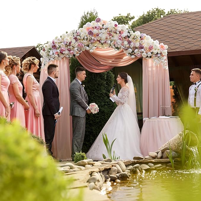 Wokceer Dusty Rose Wedding Arch Draping Fabric Backdrop 4 Panels 28.7" X 20FT Sheer Drapes Fabric for Wedding Arbor Ceremony Party