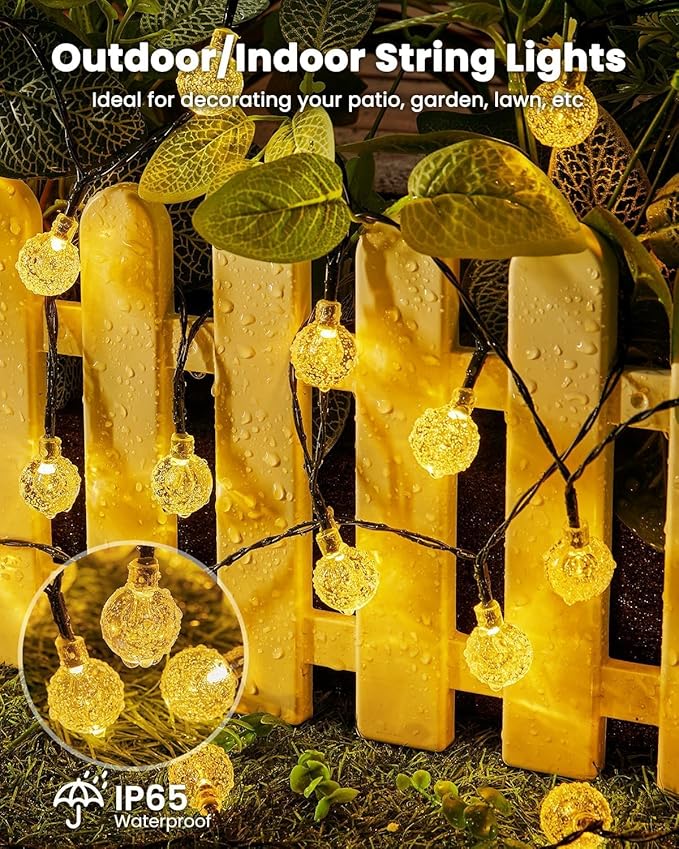 String Lights Solar Powered 36 FT with 60 LEDs, 8 Modes, Warm White