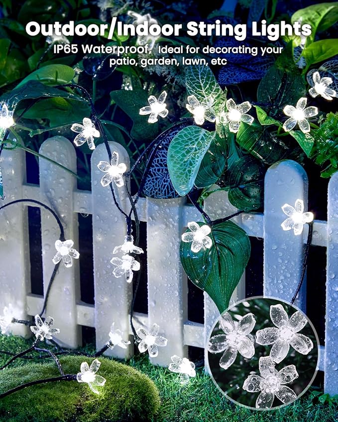 String Lights 52FT 120 LED Solar Pure White Floral Outdoor