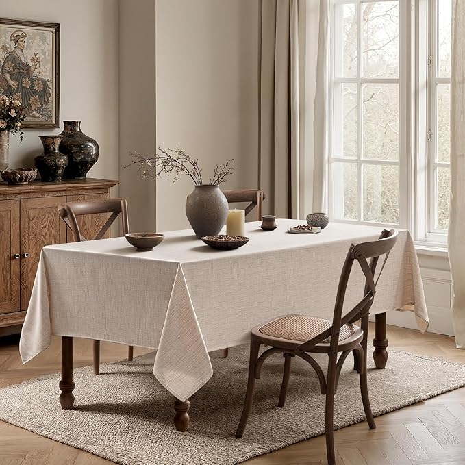 MIULEE Natural Linen Tablecloth 60x104 Inch Rectangle Table Cloth Waterproof,Stain Resistant & Wrinkle Resistant for Dining Party Wedding