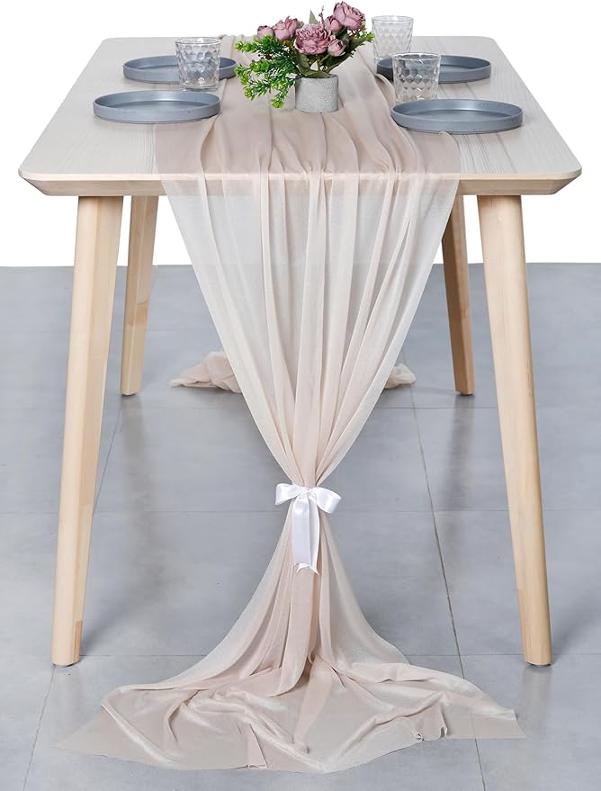 MDS Halloween Chiffon Table Runner - 15 Pack, 29 x 170 Inches, 14ft Each - Sheer Spooky Table Runners for Haunted House Parties, Trick-or-Treat Tables, Witchy Décor, Wedding & Events - Nude