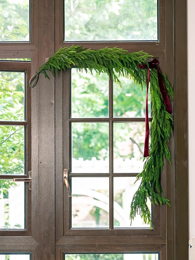 Norfolk Pine Garland, 6 Ft, Dark Green Realistic Faux Cedar Holiday Decor