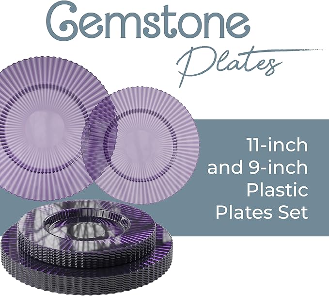 Plastic Party Plates in Purple, 40 Count, 9 and 11 Inch