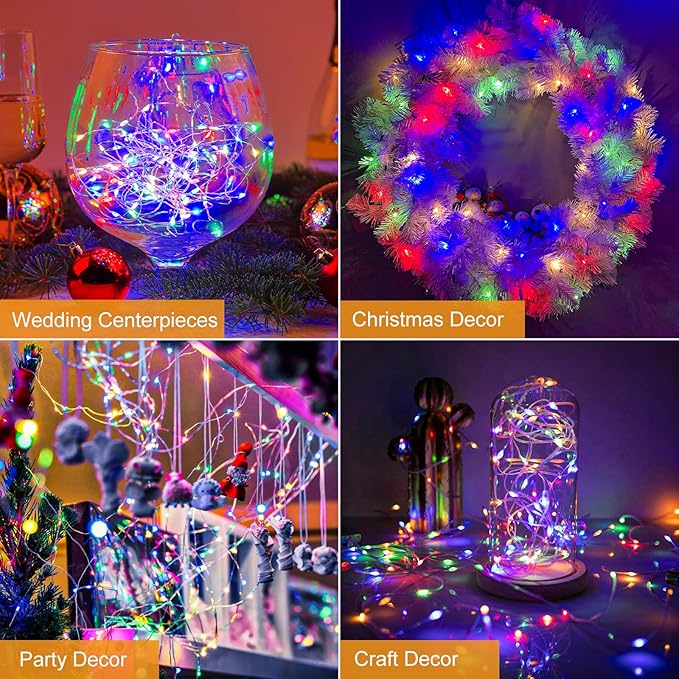 btfarm 18 Pack Fairy Lights Battery Operated [3 Modes], 7ft 20 Led Twinkle Lights String Lights Waterproof Bulk Small Mini Silver Wire for Mason Jars Vases Wedding Table Centerpiece, Multicolor