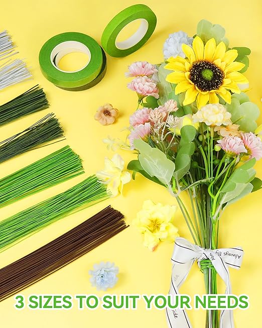 50 PCS FIVEIZERO 16 Gauge LightGreen Floral Wire Stems for Artificial Flower Making, Florist Wires for Crafts, Wreaths, Flower Arrangements and DIY Projects