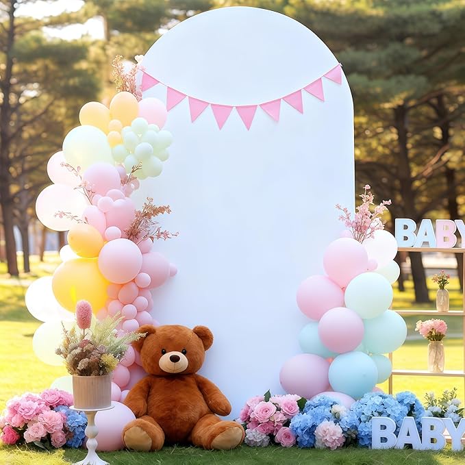 6.6FT White Arch Backdrop Cover - Polyester Fitted Wedding Arch Stand Covers Round Top Chiara Arch Backdrop Cover for Birthday Party Banquet Photo Background Decoration
