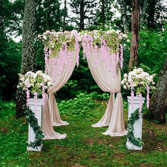 24 Pack Pink Wisteria Hanging Flowers, 3.4 Ft Fake Hanging Flowers, Artificial Wisteria Garland Vines for Wedding Room Backdrop Outdoor Patio Garden Decoration