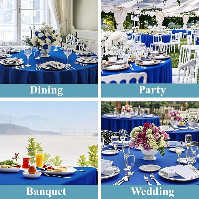 VidaFete Tablecloth 10 Pack 120inch Round Table Cloth Polyester, Stain Wrinkle Resistant Polyester Dining Table Cover for Kitchen Dinning Party Wedding Round Tabletop Buffet Decoration(Royal Blue)