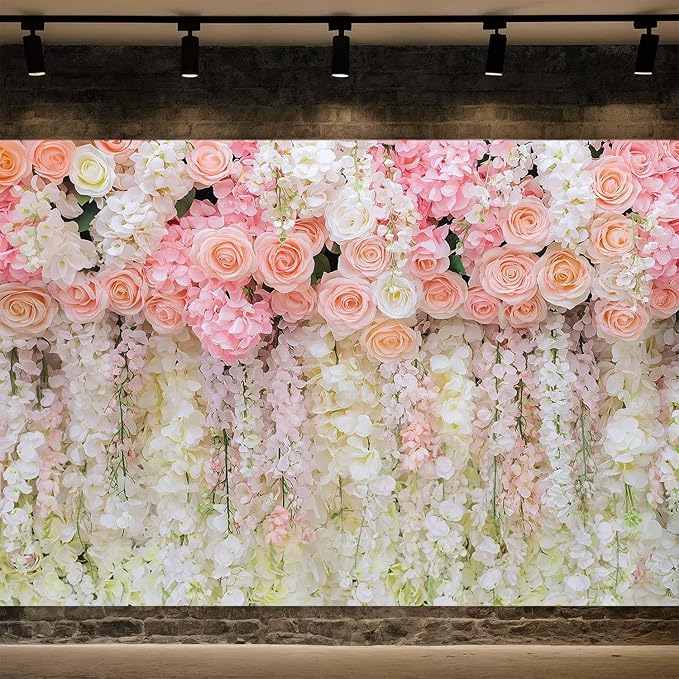 6x6ft Pink Rose Flower Wedding Photography Backdrop Spring Floral Photography Backdrop Valentine's Day Mother's Day Girl Birthday Baby Shower Wedding Bridal Party Banner Photo Booth Props Background
