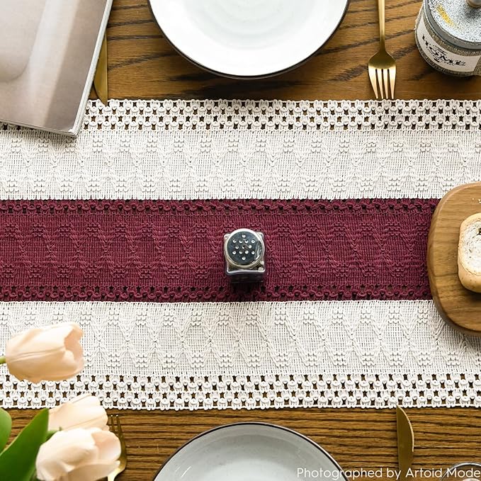 Artoid Mode Red Farmhouse Rustic Table Runner, Seasonal Holiday Hollow Kitchen Dining Table Decoration for Home Party Decor 12x120 Inch
