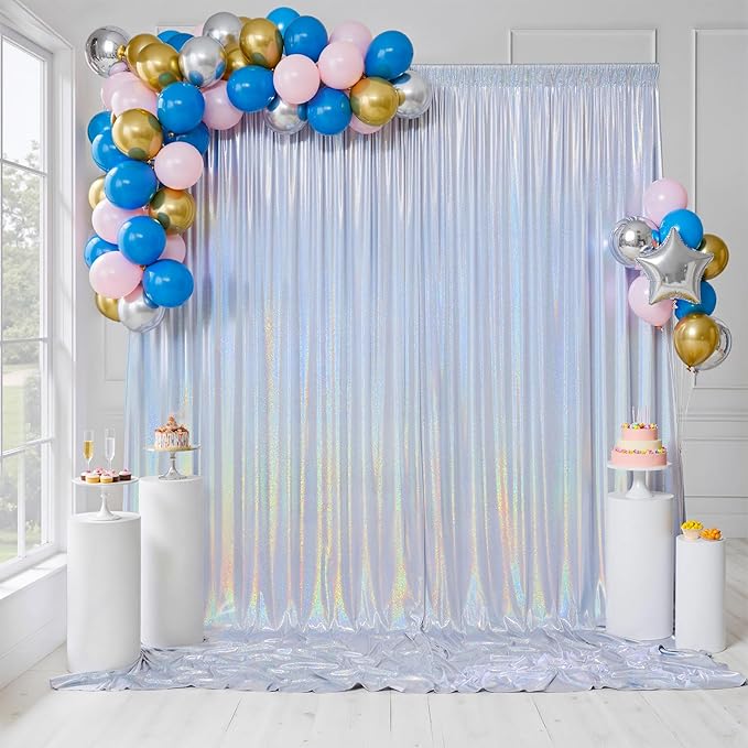 Backdrop Curtain, Laser Silver Sequin, 4 Panels 5x10 ft Each