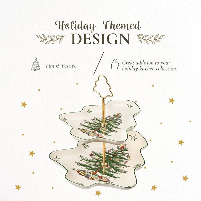 Cake Stand 2-Tier Porcelain Tree Server with 10 and 8 Inch Plates