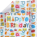 Birthday Wrapping Paper Roll – Blue, Gold Foil, 17 Inch X 32.8 Feet