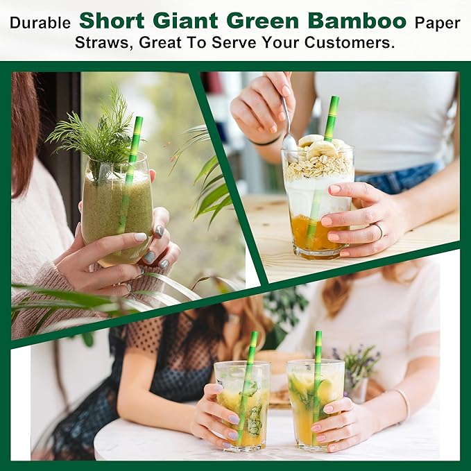Paper Straws, 250 Count Green Bamboo Disposable, 5.75 Inch Giant