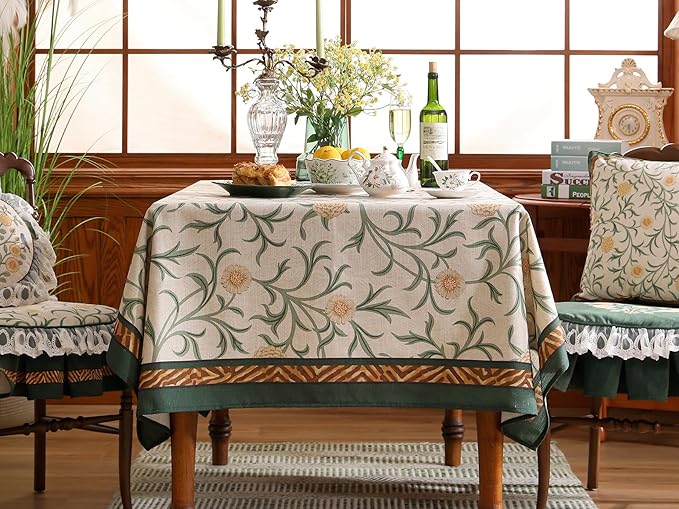 patdrea Designer French Linen Table Cloth for Rectangle Table,Vintage Fall Decorative Tablecloth,Floral Decoration Cover for Kitchen Dining Christmas,Tea Party,Thanksgiving,55"x87"-Littledaisy