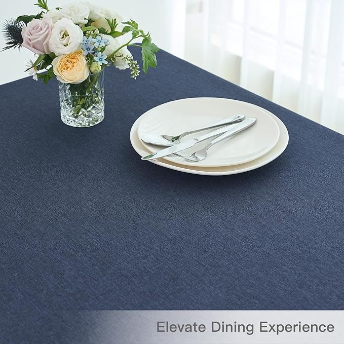 maxmill Rectangle Linen Textured Tablecloth Waterproof Spillproof Wrinkle Free Washable Fabric Table Cloth Kitchen Dining Tabletop Decoration Table Cover for Holiday Party, 52 x 70 Inch, Navy Blue