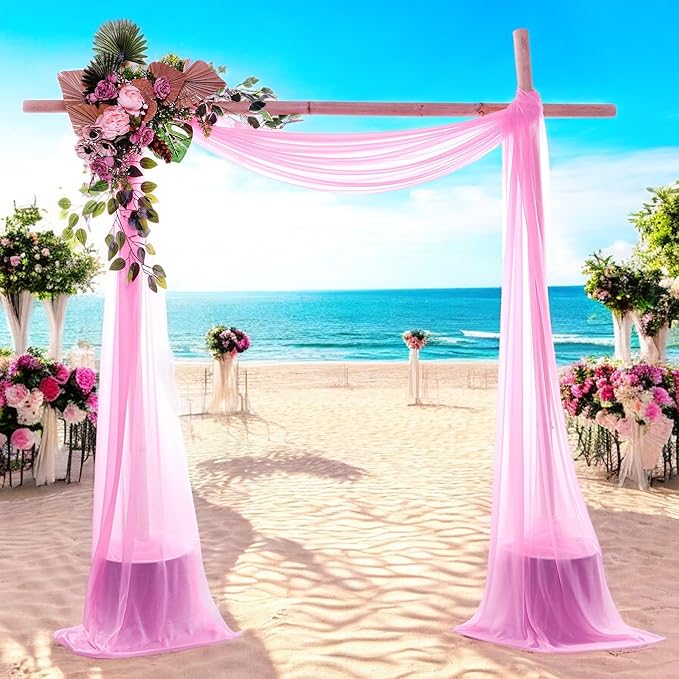 MDS Halloween Chiffon Draping Fabric - 2 Panel, 30" Wide x 40ft Long - Sheer Spooky Arbor & Canopy Drapery for Haunted House Backdrops, Party Ceilings, DIY Costumes & Themed Events - Bubblegum Pink