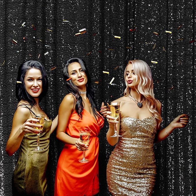 Poise3EHome 6FT x 8FT Black Sequin Photography Backdrop Curtain for Party Decoration