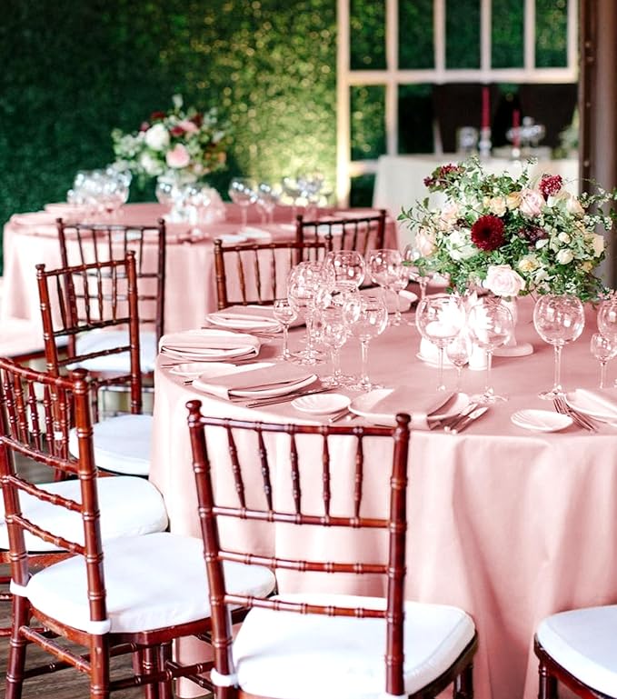 10 Packs Satin Tablecloth 120 Inch Rose Gold Round Table Cloth Silk Tablecloth Smooth Fabric Overlay Satin Table Cover Decoration for Wedding Party Banquet Events