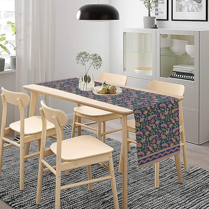 Colorful Paisley Floral Table Runner, Vintage Pink Purple Flowers Green Plants Leaves Print Table Runner for Kitchen Dining Table Indoor Outdoor Home Party, 13x70inch