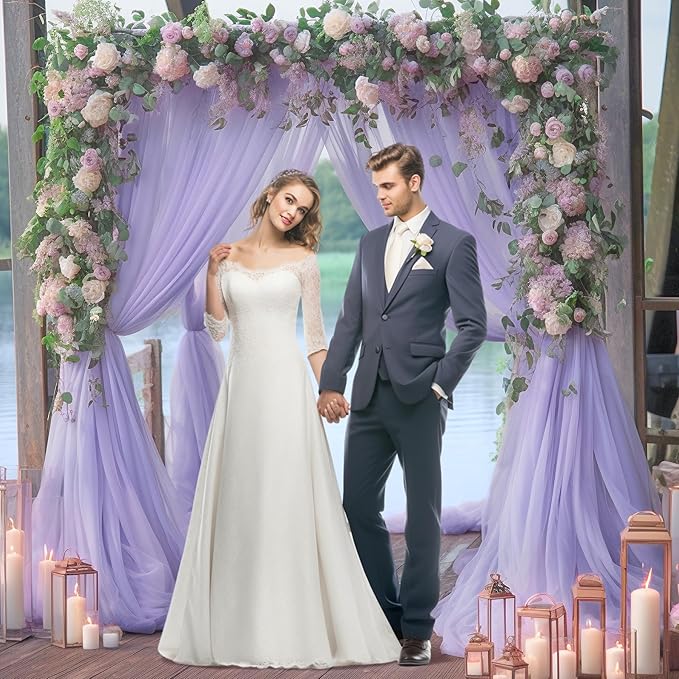 20x10 Purple Tulle Backdrop Curtains for Parties, Sheer Backdrop Curtain Wedding Photo Background Drapes for Baby Shower Photography Birthday Party
