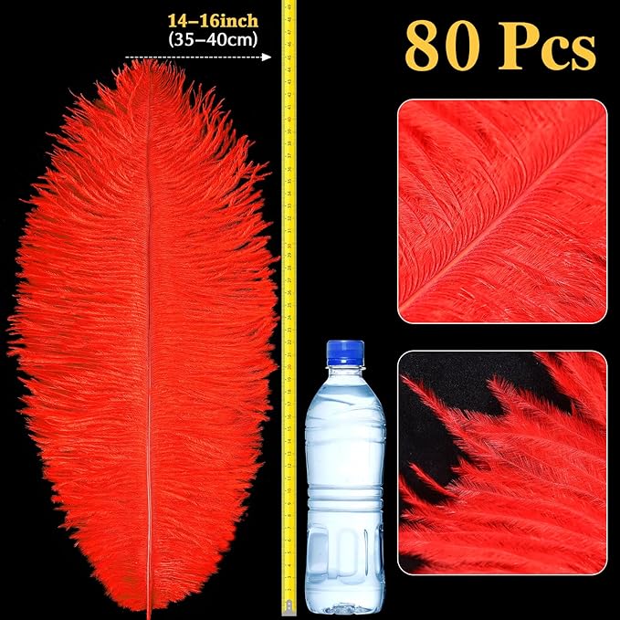 80 Pcs Large Natural Ostrich Feathers Plumes 14-16 Inch Bulk for DIY Crafts Wedding Party Centerpiece Vase