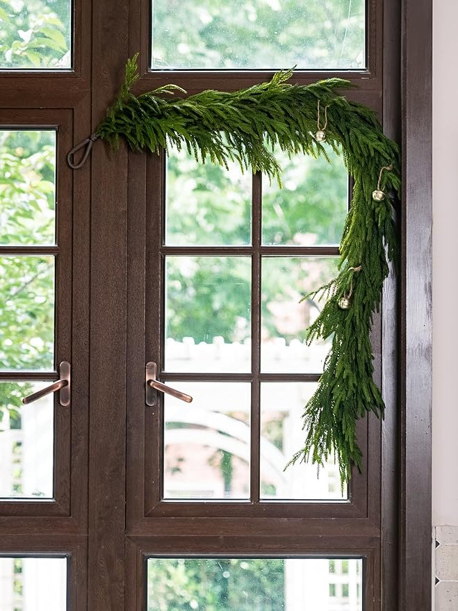 Garland with Dark Green Norfolk Pine Needles, 6 Ft Realistic Christmas Decor