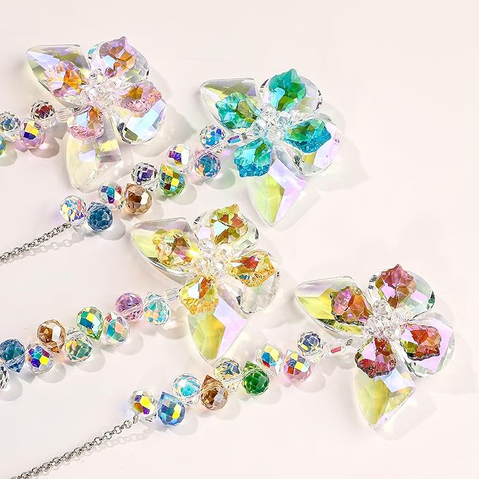 HDCRYSTALGIFTS 4pcs Crystal Butterfly Suncatchers for Window Hanging Ornaments, Rainbow Maker Sun Catchers Indoor Outdoor Patio Garden Decor Gifts