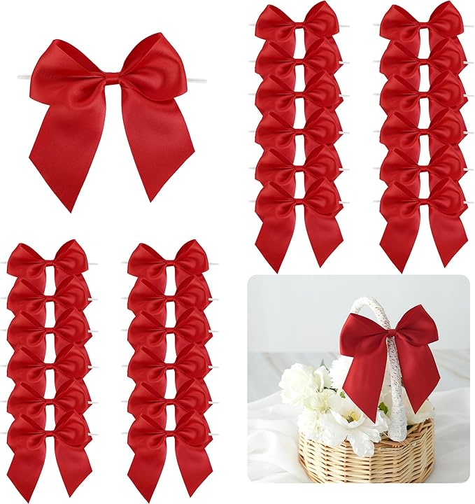 Gift Wrap Bows, 24 Pack Satin Polyester Bows with Twist Ties