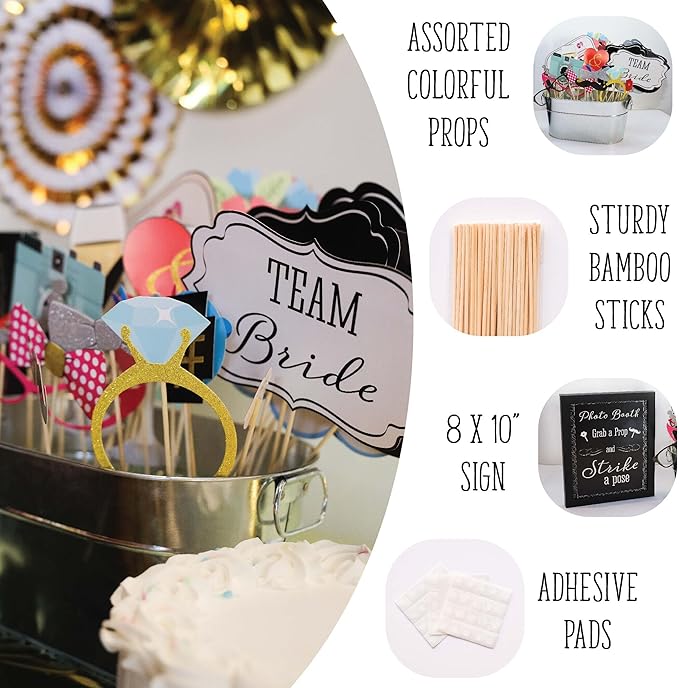 Paper Wedding Photobooth Props, 30 Pieces with Real Glitter and 8x10 Sign