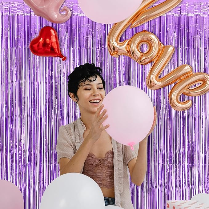 5 Pack Purple Foil Curtain Backdrop 3.2ft x 8.2ft Tinsel Foil Fringe Curtains Macaron Photo Booth Streamer Backdrop for Party Decorations Birthday Baby Shower Bachelorette Holiday (Light Purple)