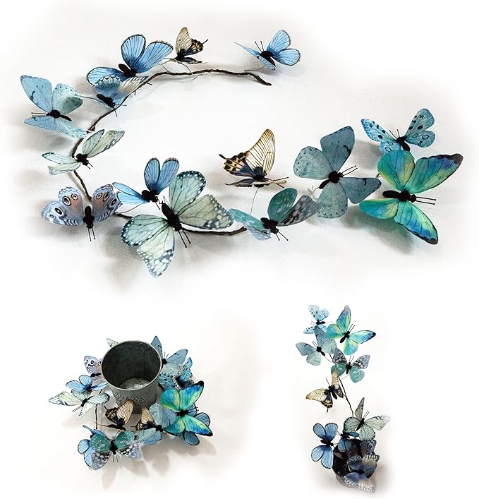 Artificial Butterfly Garland, Fake Butterfly Decorative Vines, DIY 3D Unique Butterfly Hanging Decor for Home Wall Easter Spring Flowers Party Wedding Arch Shopping (Blue)