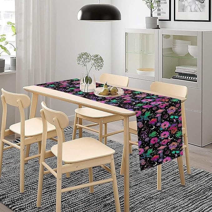 Gothic Star Moon Colorful Table Runner for Kitchen Living Room Home Party Boho Floral Table Runner 13x108 Inch