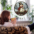 Stained Glass Window Hanging, Christmas Snowman Suncatcher for Door