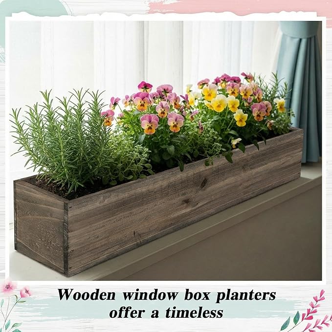 Planter Box Set, Rustic Light Brown Wood, 28 Inch Rectangle