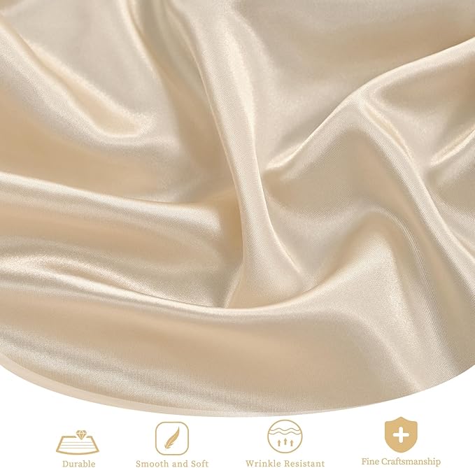 12 Pack 108 Inch Champagne Satin Tablecloth - Premium Bright Silky Round Tablecloth Overlay Smooth Fabric Table Cover, Table Decoration for Wedding Party Banquet Events Restaurant Kitchen Dining