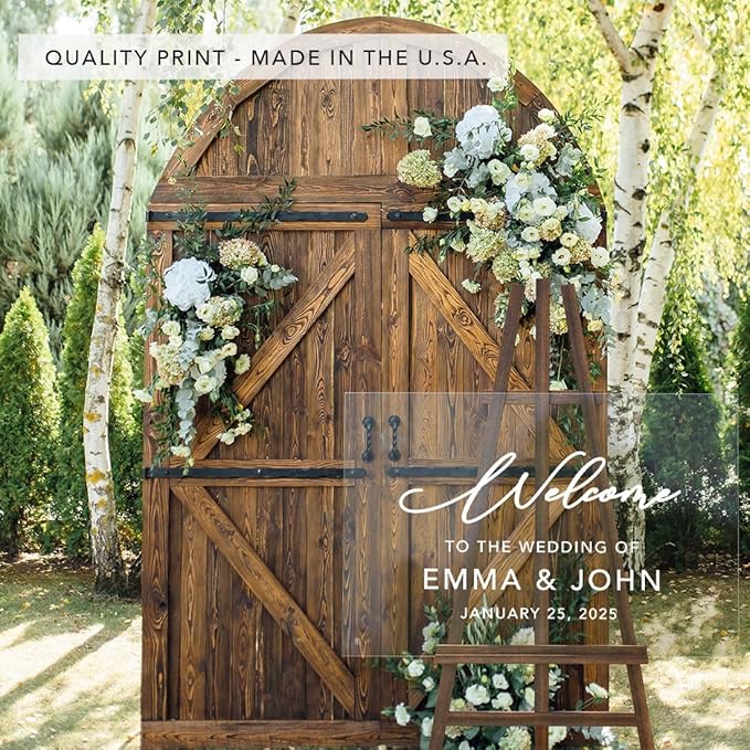 Andaz Press Custom Large Wedding Acrylic Sign, 16 x 24 Inches, Welcome Script, Personalized Sign, Welcome Sign For Modern Wedding Theme