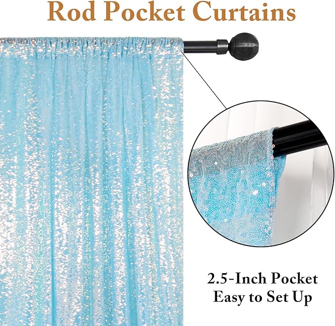 ShinyBeauty 4FTx8FT Iridescent Aqua Sequin Photo Backdrop | Glitter Fabric Wedding Party Background | Mermaid Theme Curtains (2 Panels) - Sparkly & Elegant Decor for Events
