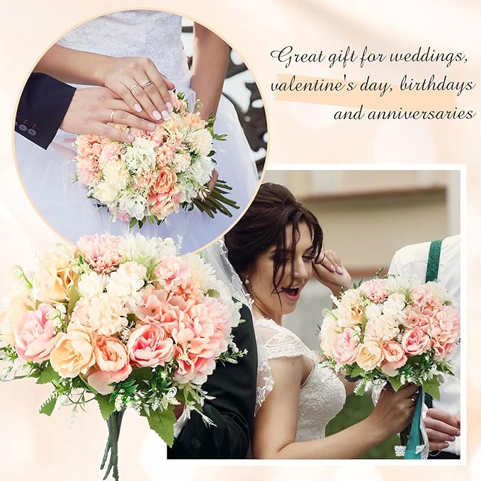 Tigeen Artificial Flowers Artificial Peonies Silk Flowers Faux Peony Fake Peony Silk Hydrangea Bouquet for Wedding Table Centerpiece Floral Vase Decor(White,Pink,6 Bundles)
