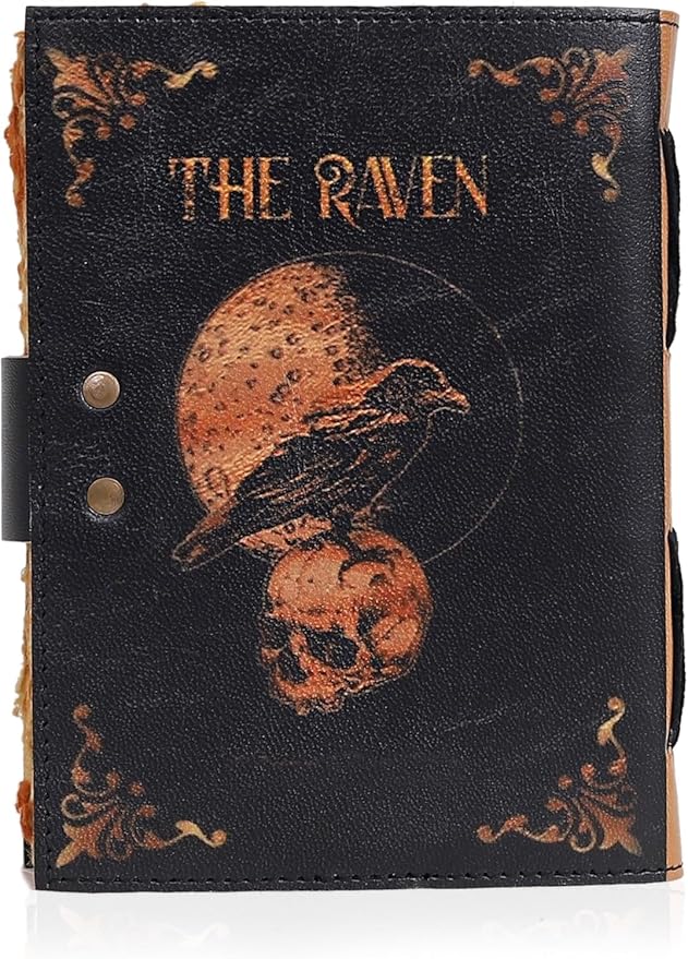 Leather Gothic Journal Magical Raven Skull Spiral Notebook Mystery Crow Journal Grimoire Witchcraft Spellwork Journal Great for Halloween and Raven Lovers Aesthetic Leather Journal for Men and Women (8 x 6 inches)