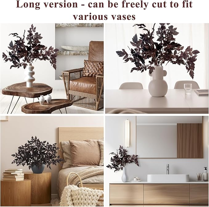 Fall Decor，Fall Stems,Artificial Cimicifuga Stems,6-Pack 32 Inch,Purple Fall Foliage Spray for Tall Vase,Farmhouse Thanksgiving Mantel Centerpiece Halloween Decor Arrangements