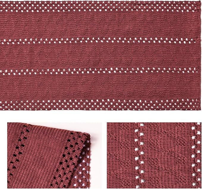 Artoid Mode Red Farmhouse Woven Rustic Hollow Table Runner, Seasonal Holiday Hollow Kitchen Dining Table Decoration for Home Party Decor 12x72 Inch