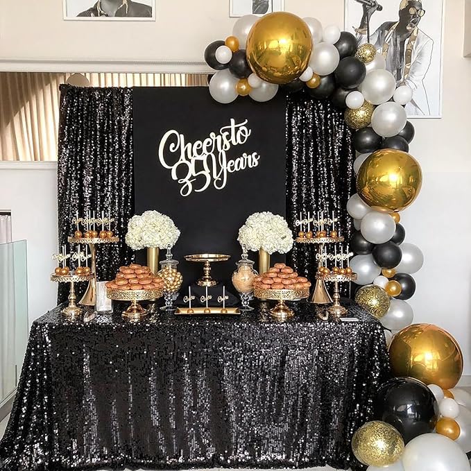 Sequin Backdrop Black Curtain 6 Panels 2ftx8ft Sparkly Party Background Drape Wedding Halloween Fabric Decoration