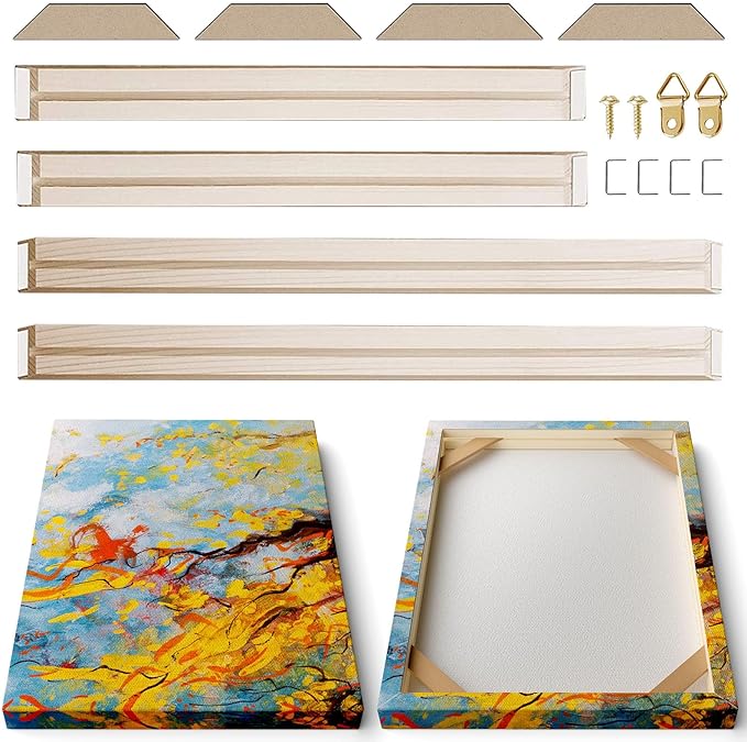 4pcs DIY Wooden Canvas Stretcher Bars Canvas Frame Kit for Gallery Wraps – Sturdy Solid Wood Bars for Oil Paintings, Gallery, Posters, Diamond Painting, Home Studio Wall Decor