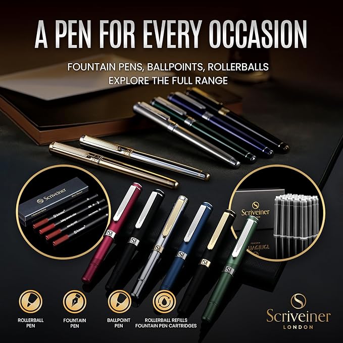 Scriveiner Personalized British Racing Green Pen - Stunning Green Lacquer Luxury Pen w/Chrome Finish, German Schmidt Nib (Medium), Best Engraved Fountain Pen Gift Set for Men & Women, Name Engraving