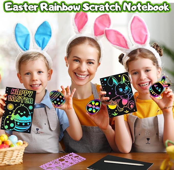 Party Favors for Kids: 4 Pack Rainbow Scratch Art Notebook Students Classroom Gifts Bulk for Girls Boys Goodie Bags Stuffers, Return Gifts for Birthday Party Favors Bulk Kids Crafts