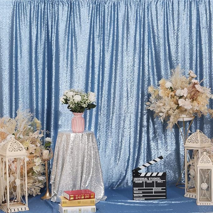 Eternal Beauty Baby Blue Sequin Backdrop, 10x10 Ft Glitter Background Curtains for Shimmer Photography Party Wedding Birthday Back Drop Decor