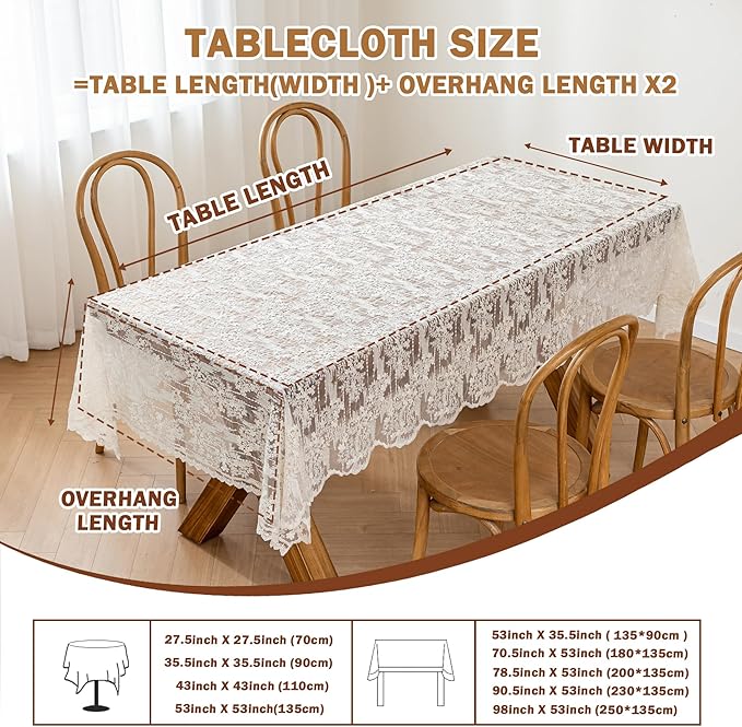 Lace Embroidered Tablecloth. Square Lace Vintage Tablecloth Dustproof Table Protector for Kitchen Dining Room Party Banquet Home Picnic Wedding Decoration (Creamy White 35.5×53 inch)