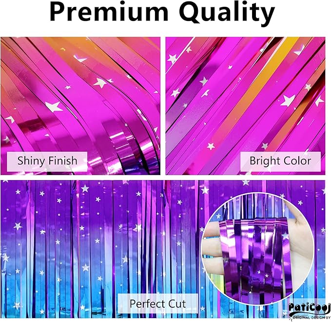 Streamers 4 Pack Sparkly Rainbow Metallic Backdrop, 3.2 x 8.2 FT